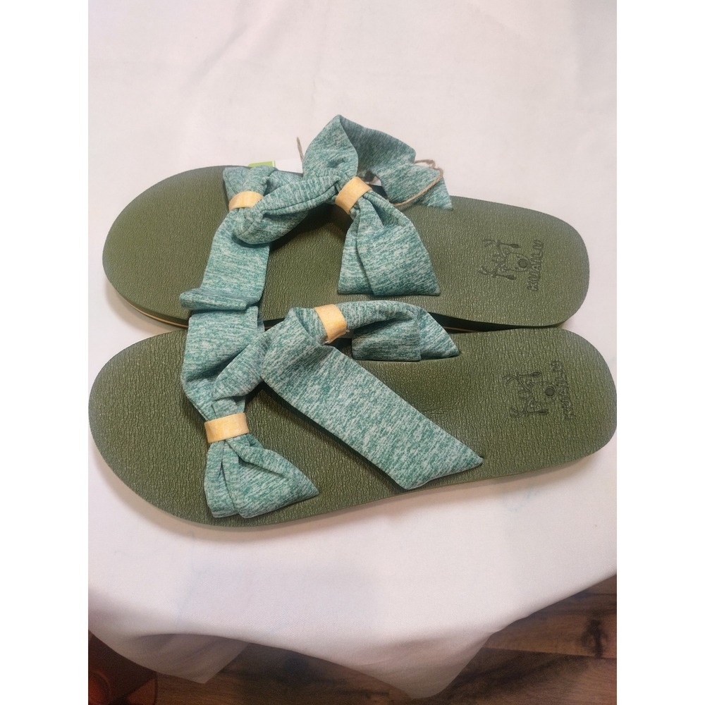 Kuailu Yoga Mat Flip Flops Womens 10 Sage Green Teal Fabric Knot Strap Sandals - Picture 2 of 6